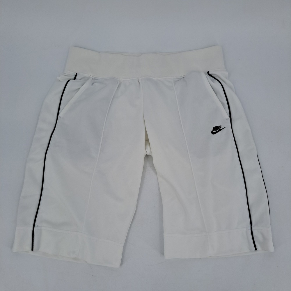Nike Athletic Shorts Womens Medium White Polyester Solid Black Piping Pockets